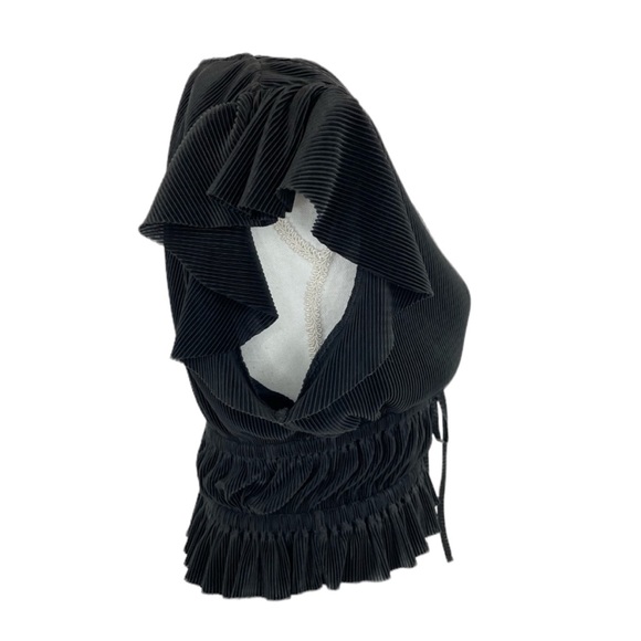 Zara Micro Pleated Top Large Black - Picture 2 of 9